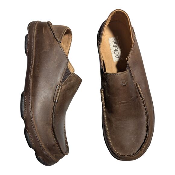 Olukai Moloa Men's Brown Leather Slip-On Crashback Casual Minimal Loafers Sz 10 - Picture 1 of 7